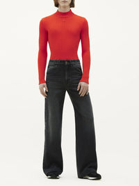 Reedition mockneck rib knit Pullover - Red