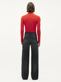 Reedition mockneck rib knit Pullover - Red