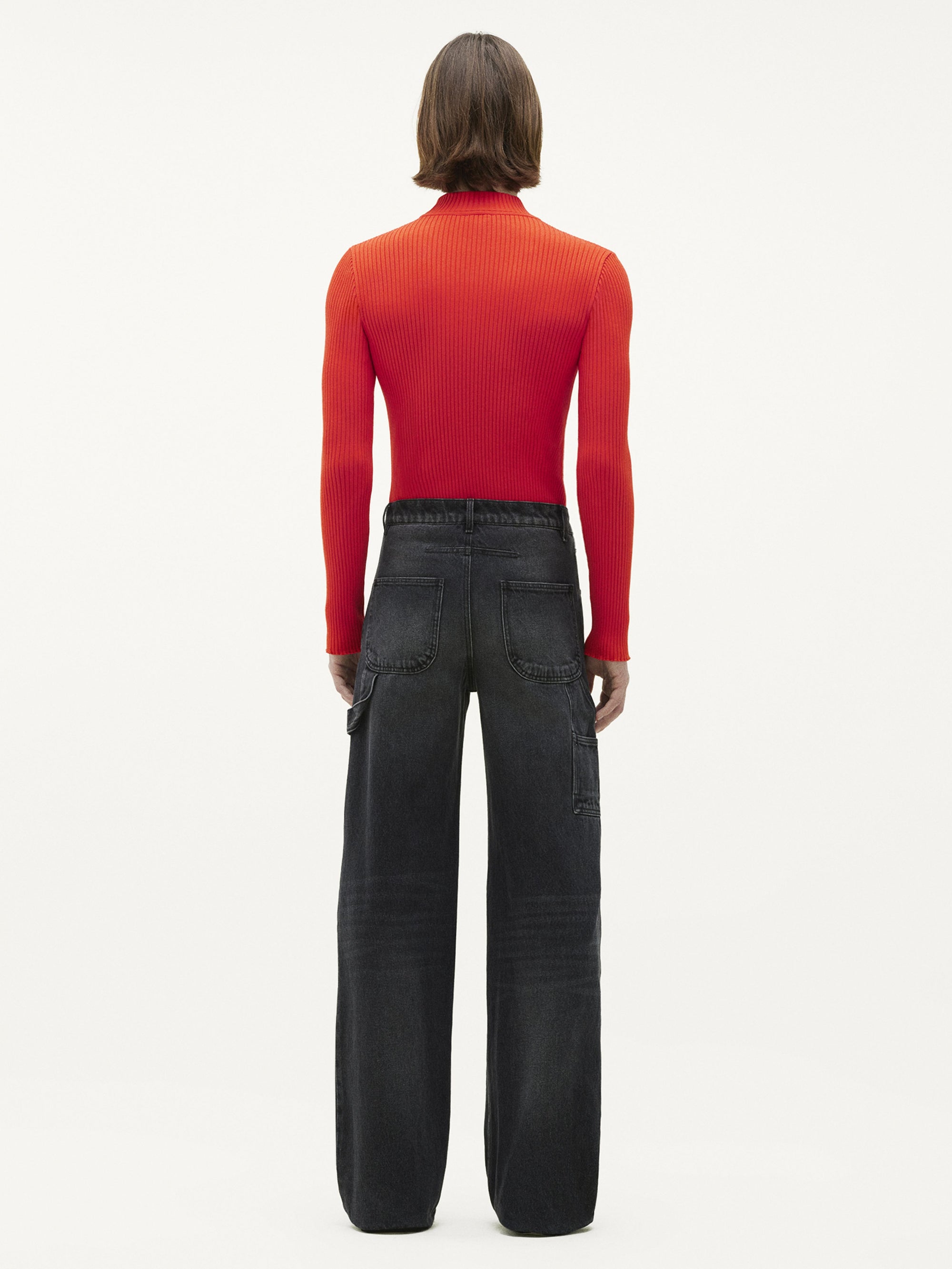 Reedition mockneck rib knit Pullover - Red