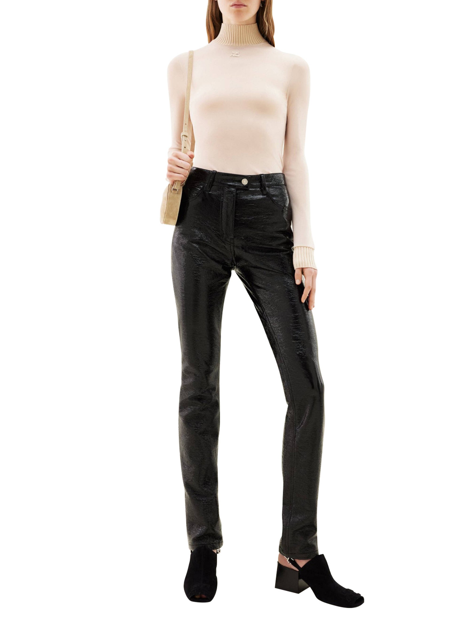 Straight cut 5-pocket vinyl Pant - Black