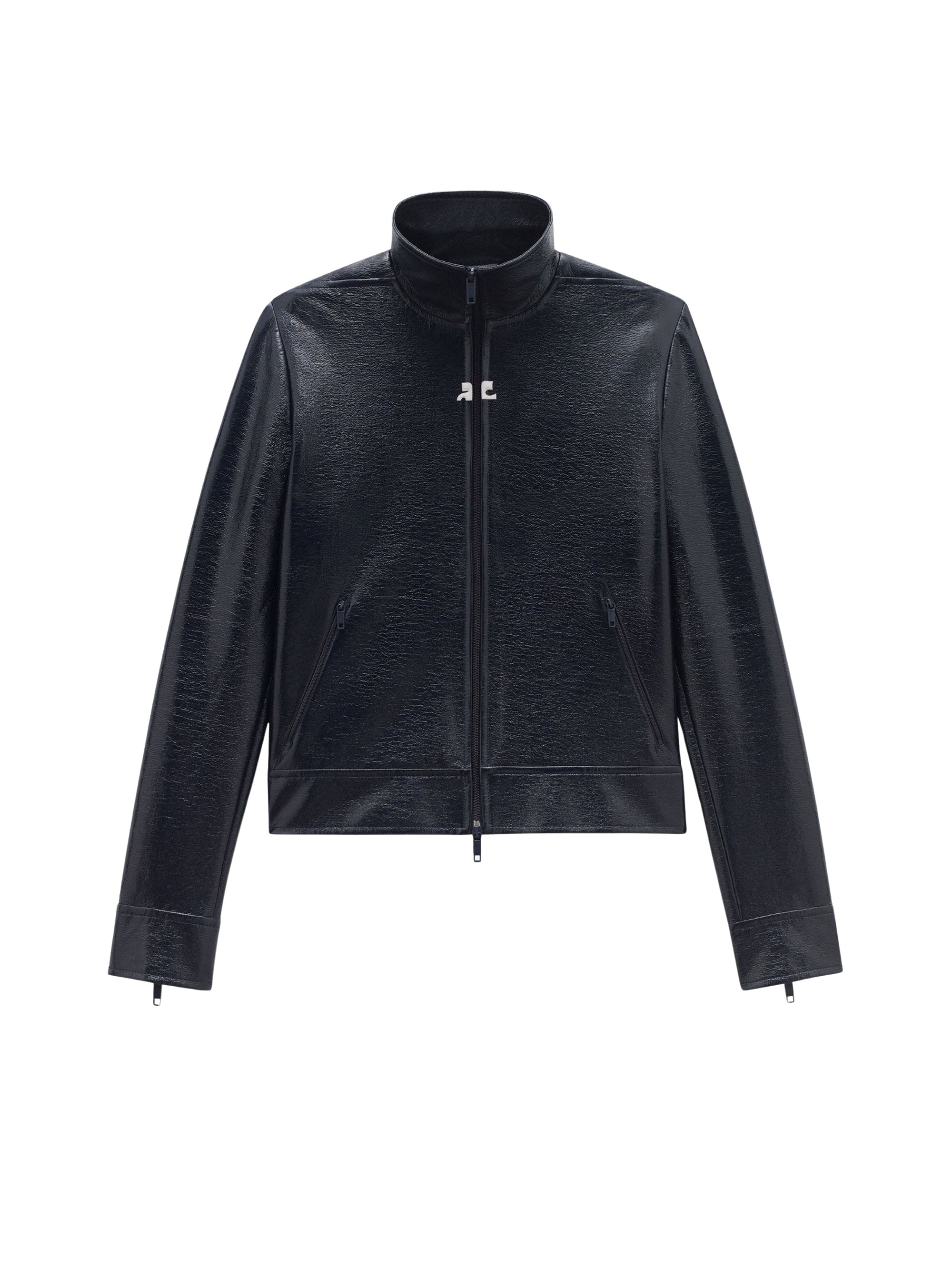 Vinyl knit zipper Jacket - Blue