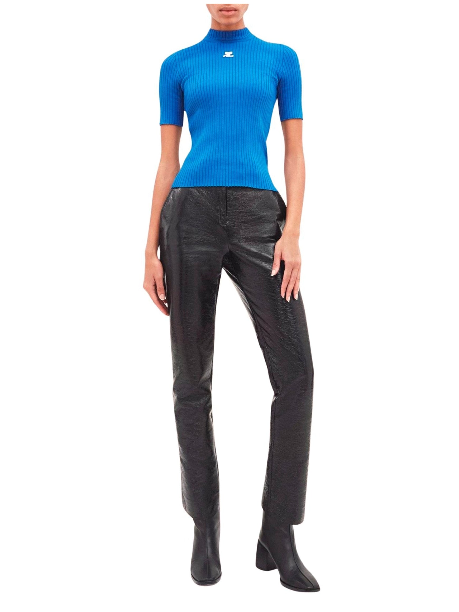 Short-sleeved knitted Sweater - Blue