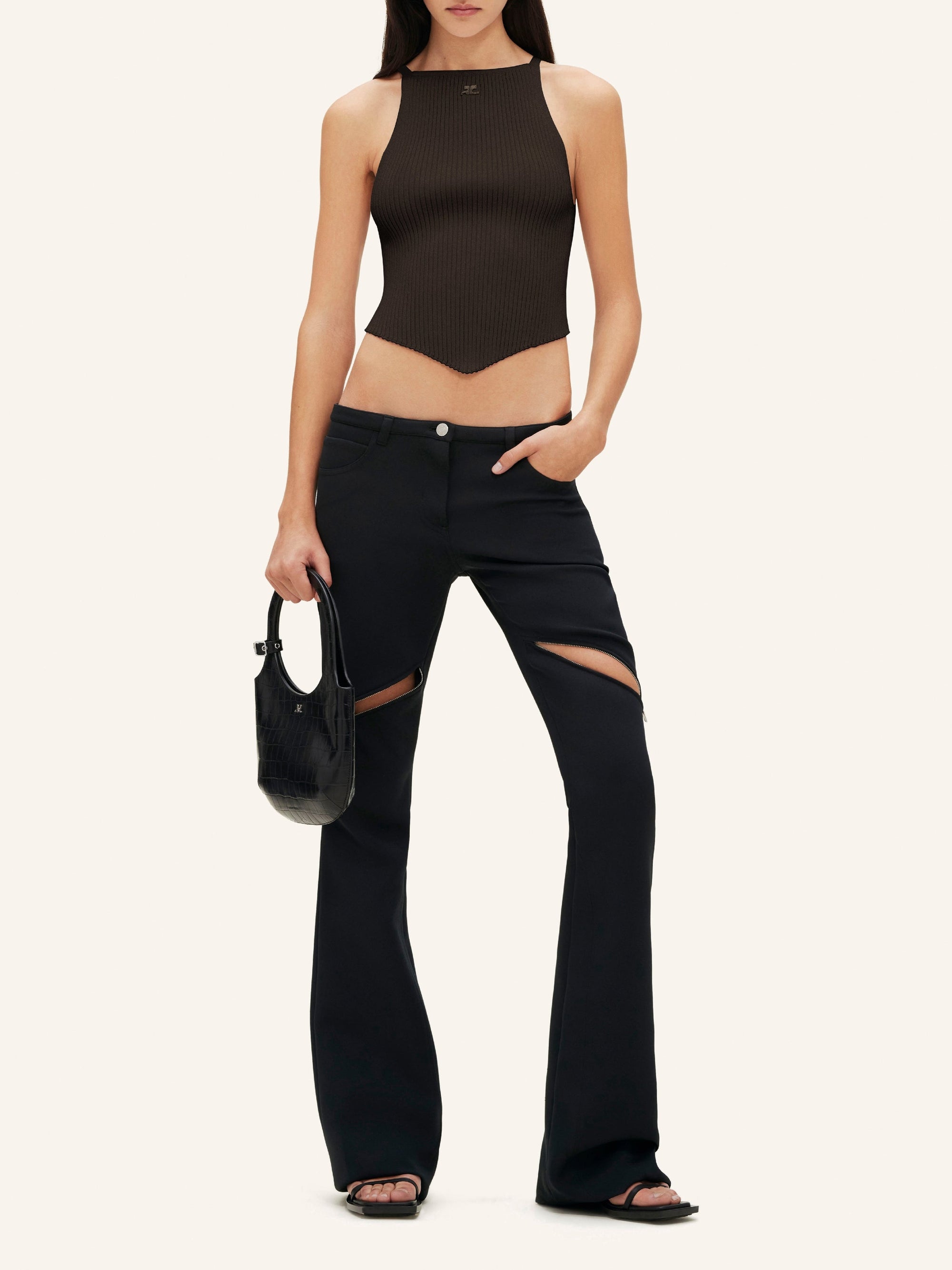 Rib knit pointy tank Top - Mud Brown