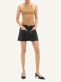 Rib knit pointy tank Top - Brown