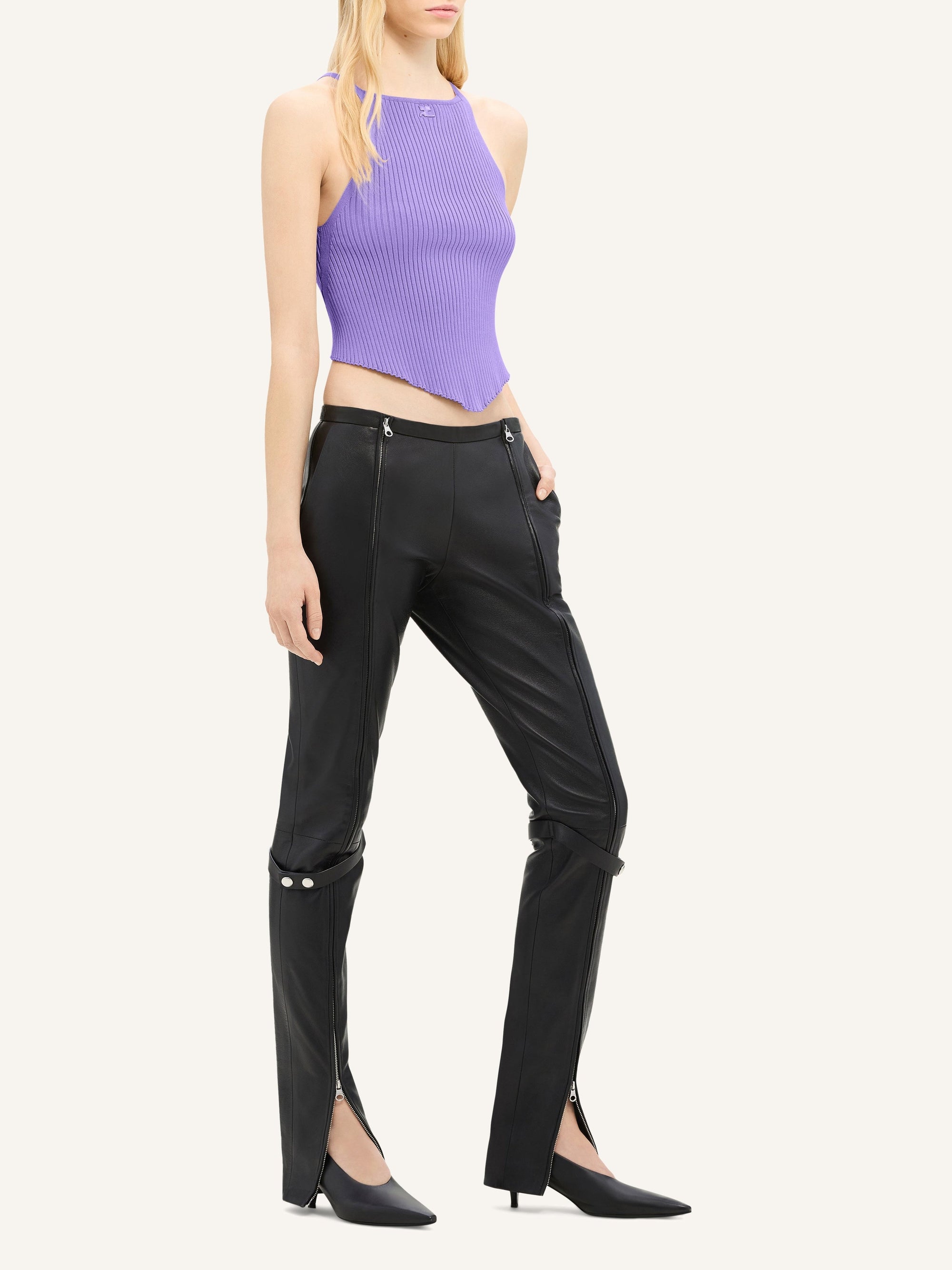 Rib knit pointy tank Top - Pure Purple