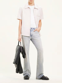 Zipped light twill ss Shirt - Lime Stone