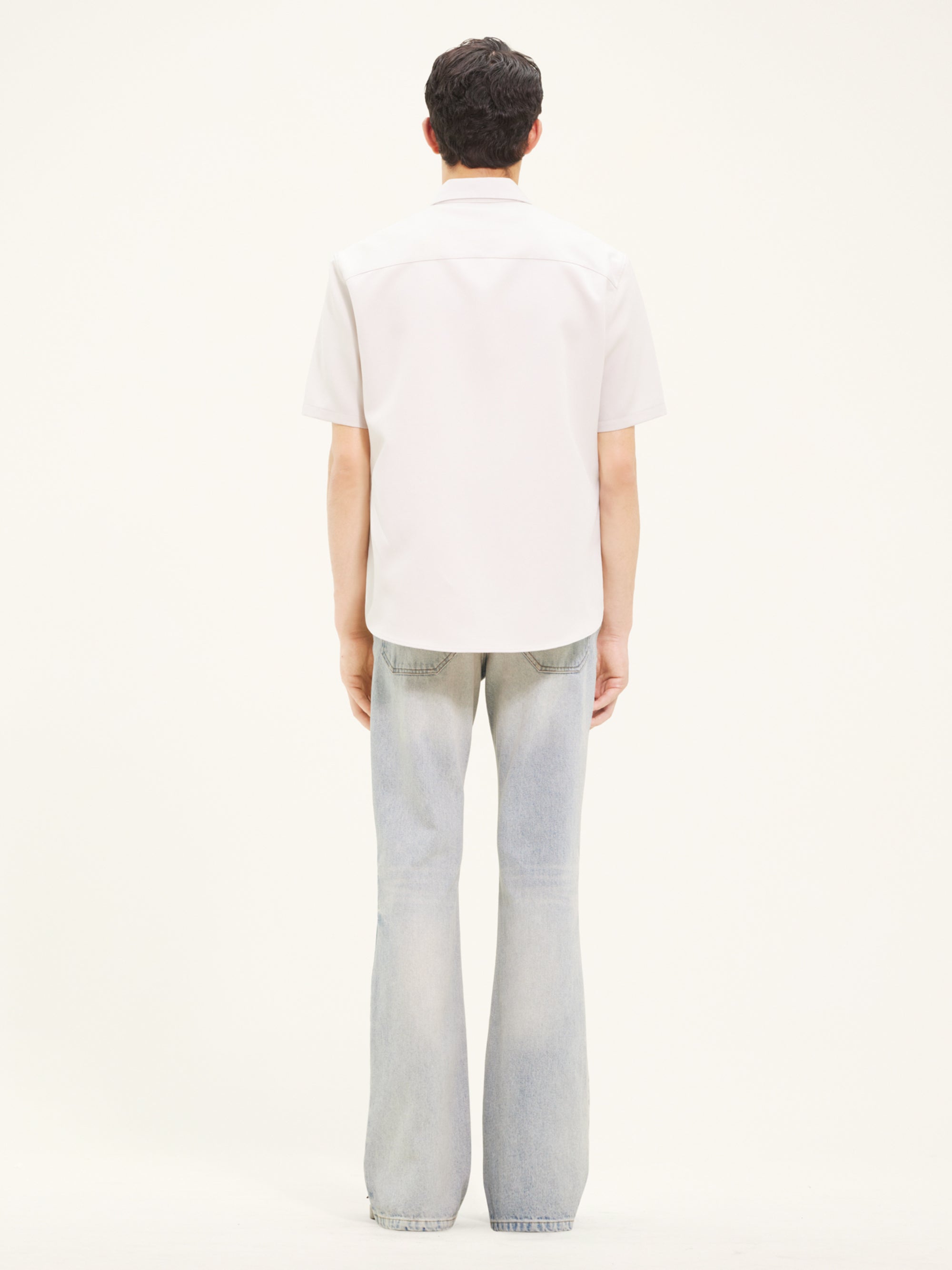 Zipped light twill ss Shirt - Lime Stone
