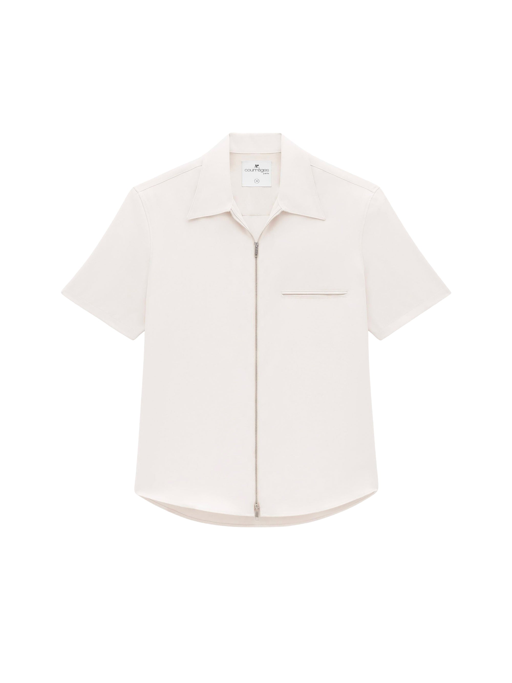 Zipped light twill ss Shirt - Lime Stone