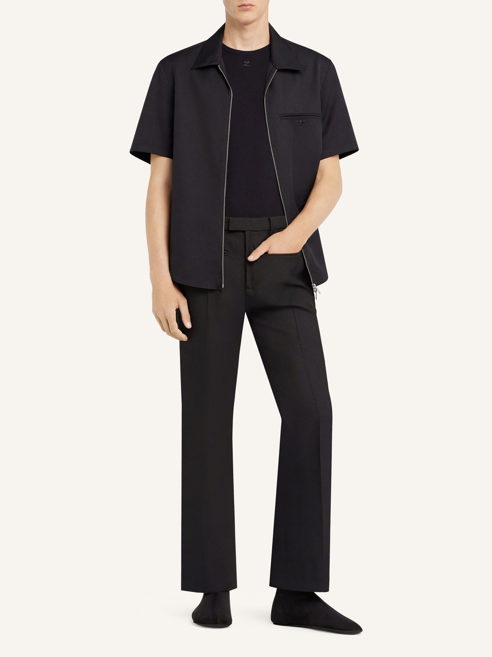 Zipped light twill ss Shirt - Black