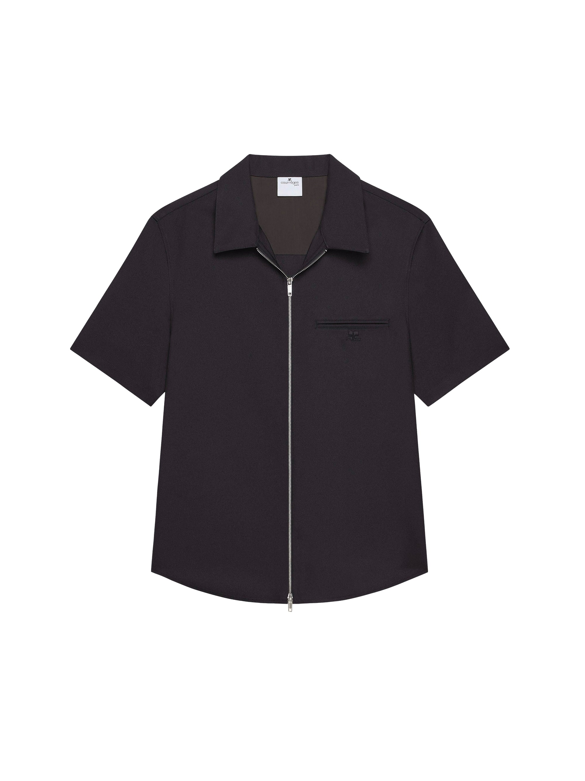 Zipped light twill ss Shirt - Black