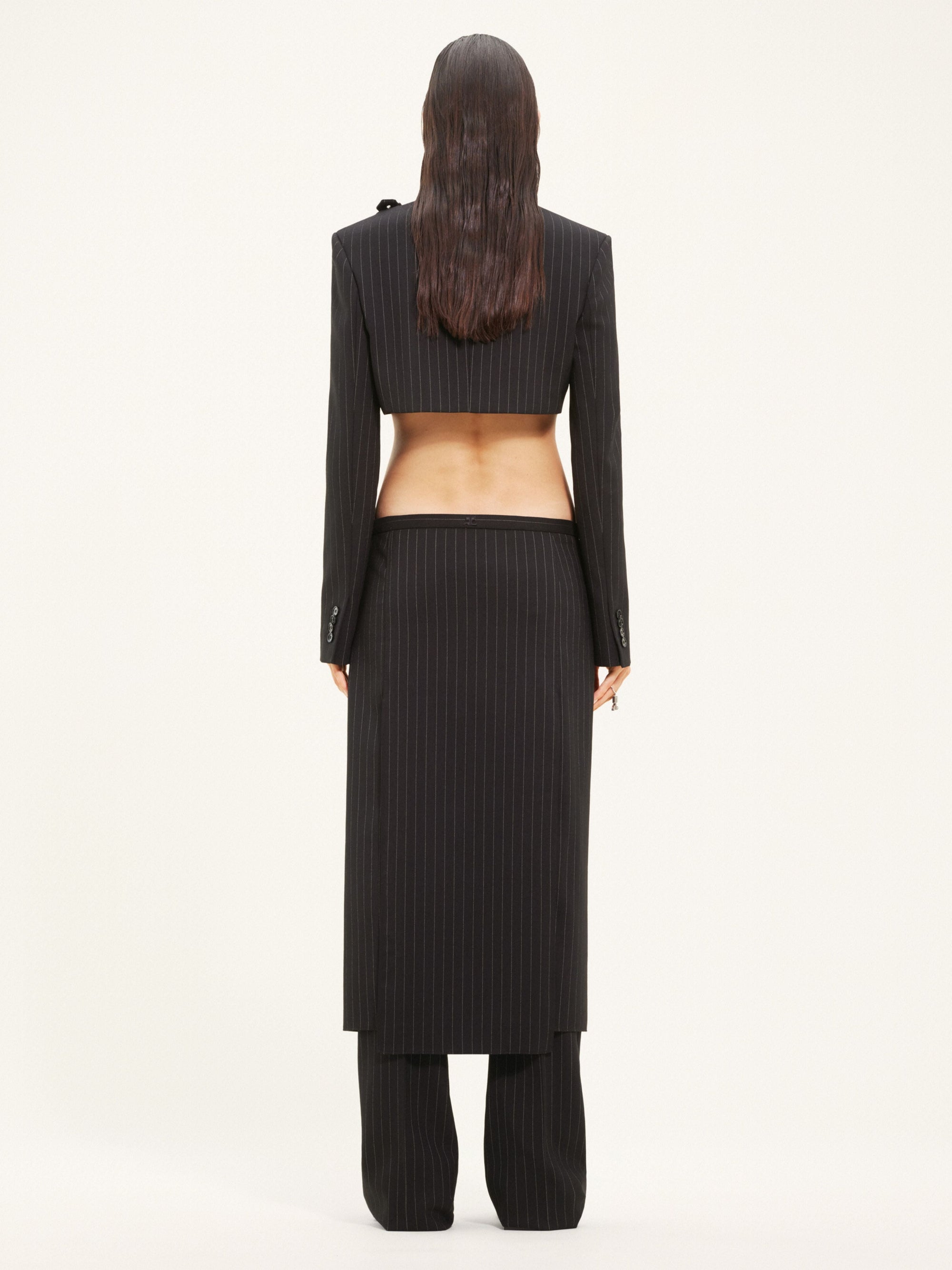 Heritage pinstripes wool long Skirt - Black & White