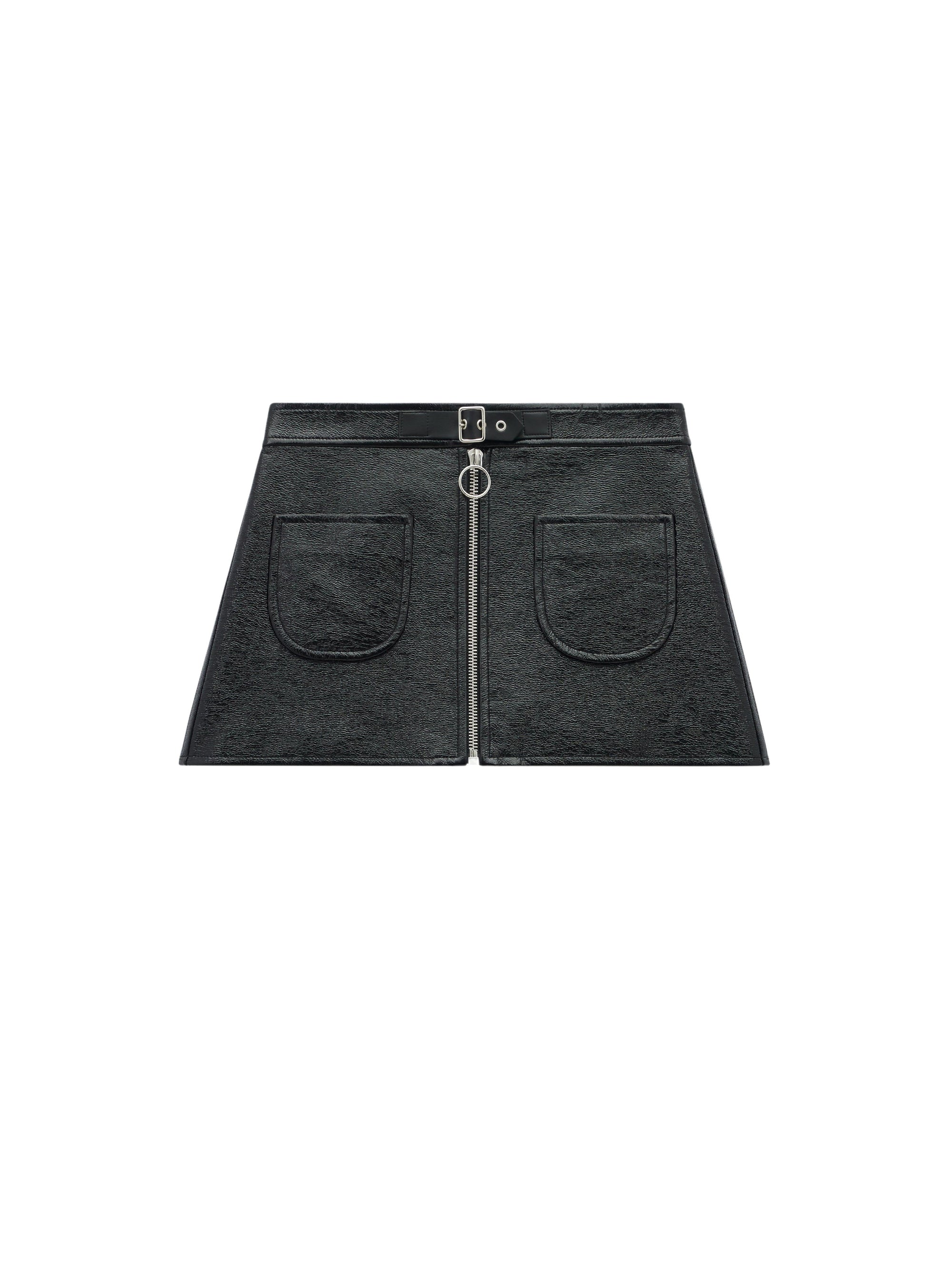 Buckle zipped vinyl mini Skirt - Black
