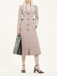 Maxi collar checked wool
 long Coat - Brown