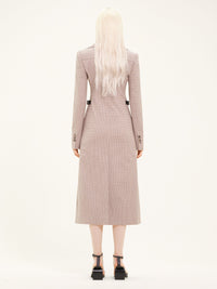 Maxi collar checked wool
 long Coat - Brown