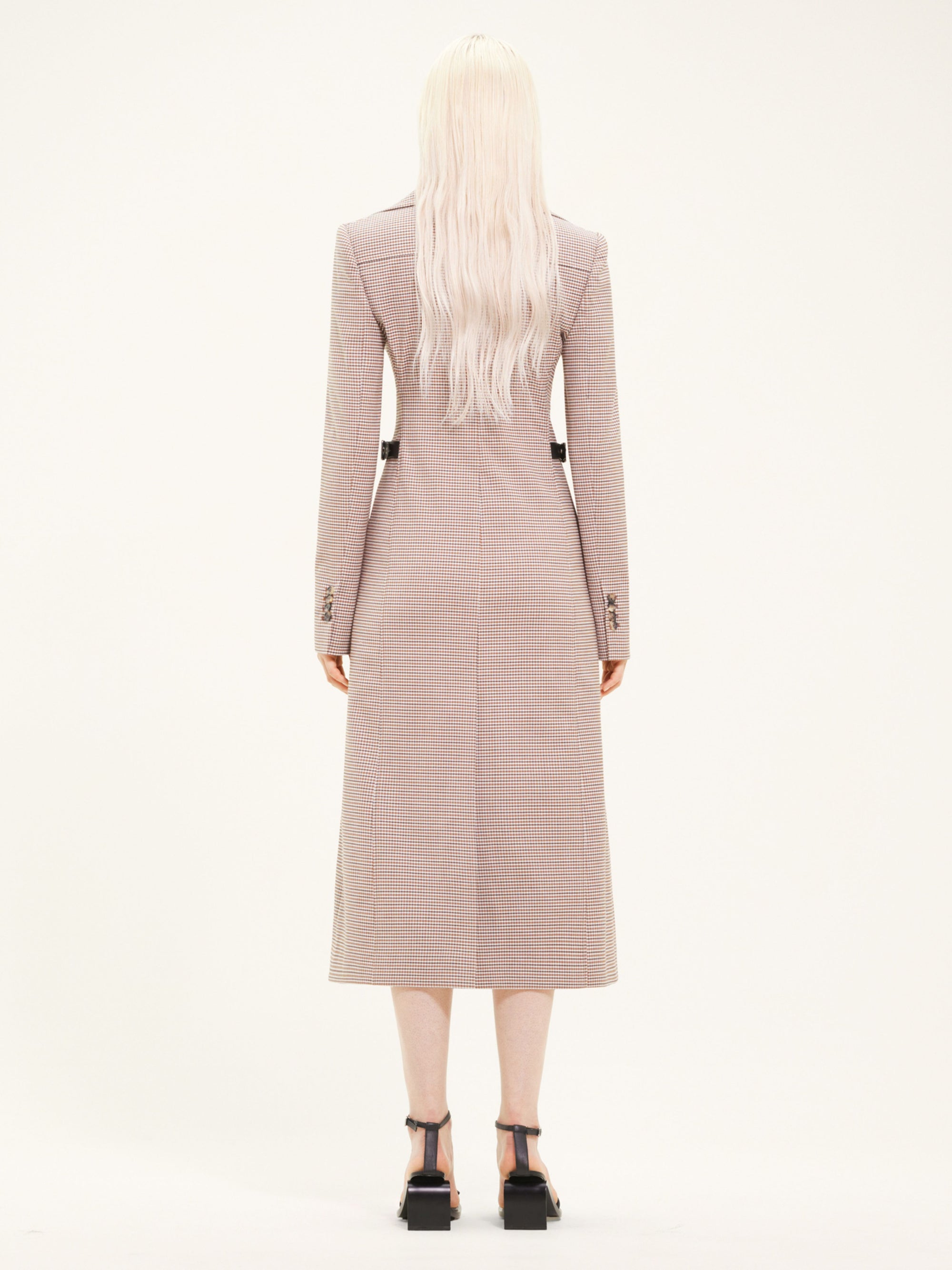 Maxi collar checked wool
 long Coat - Brown