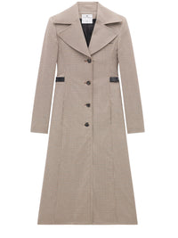 Maxi collar checked wool
 long Coat - Brown