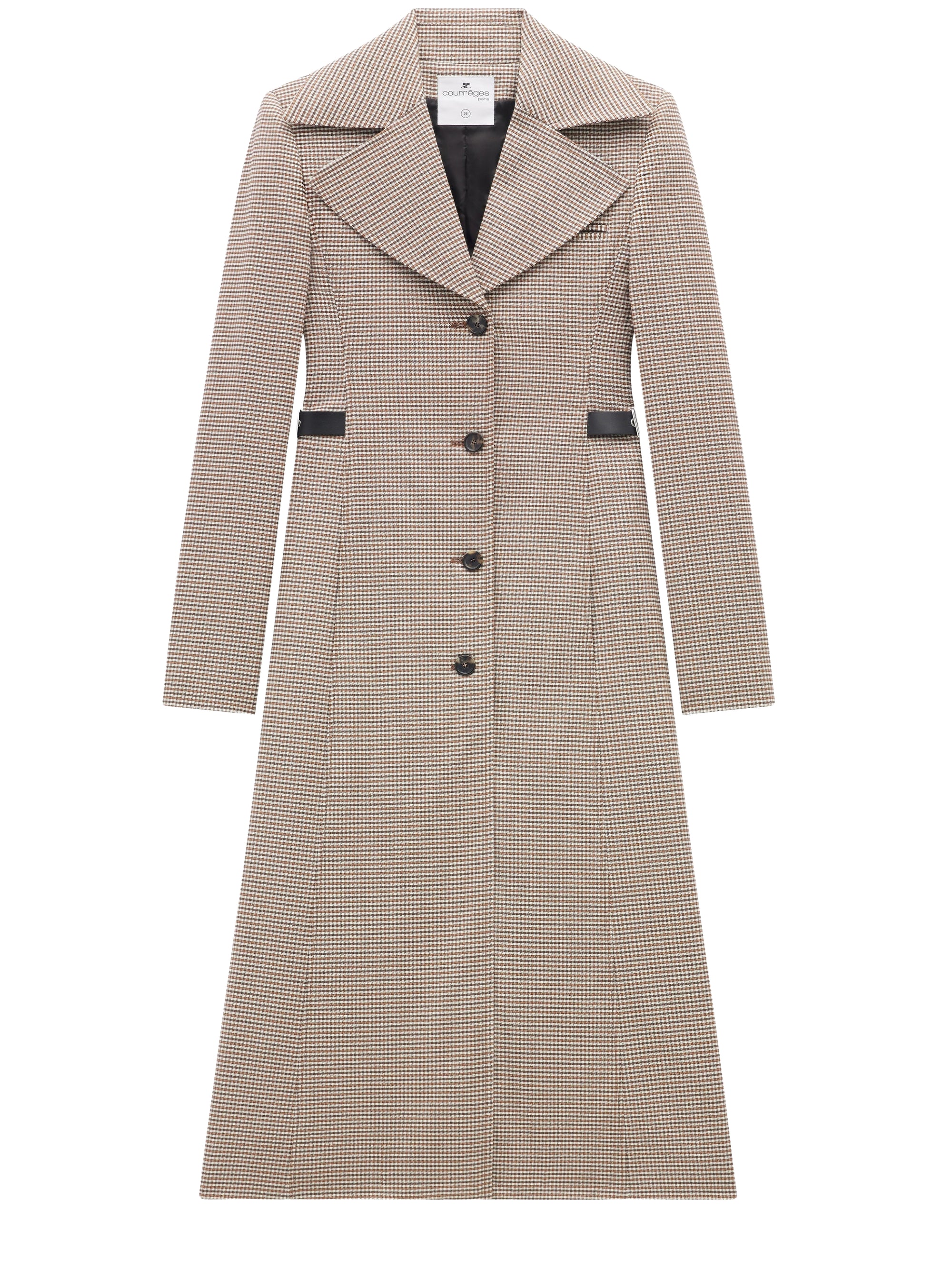 Maxi collar checked wool
 long Coat - Brown