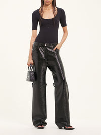 Sailor buckle vinyl baggy Pant - Black
