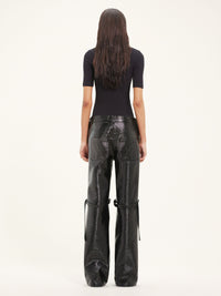 Sailor buckle vinyl baggy Pant - Black