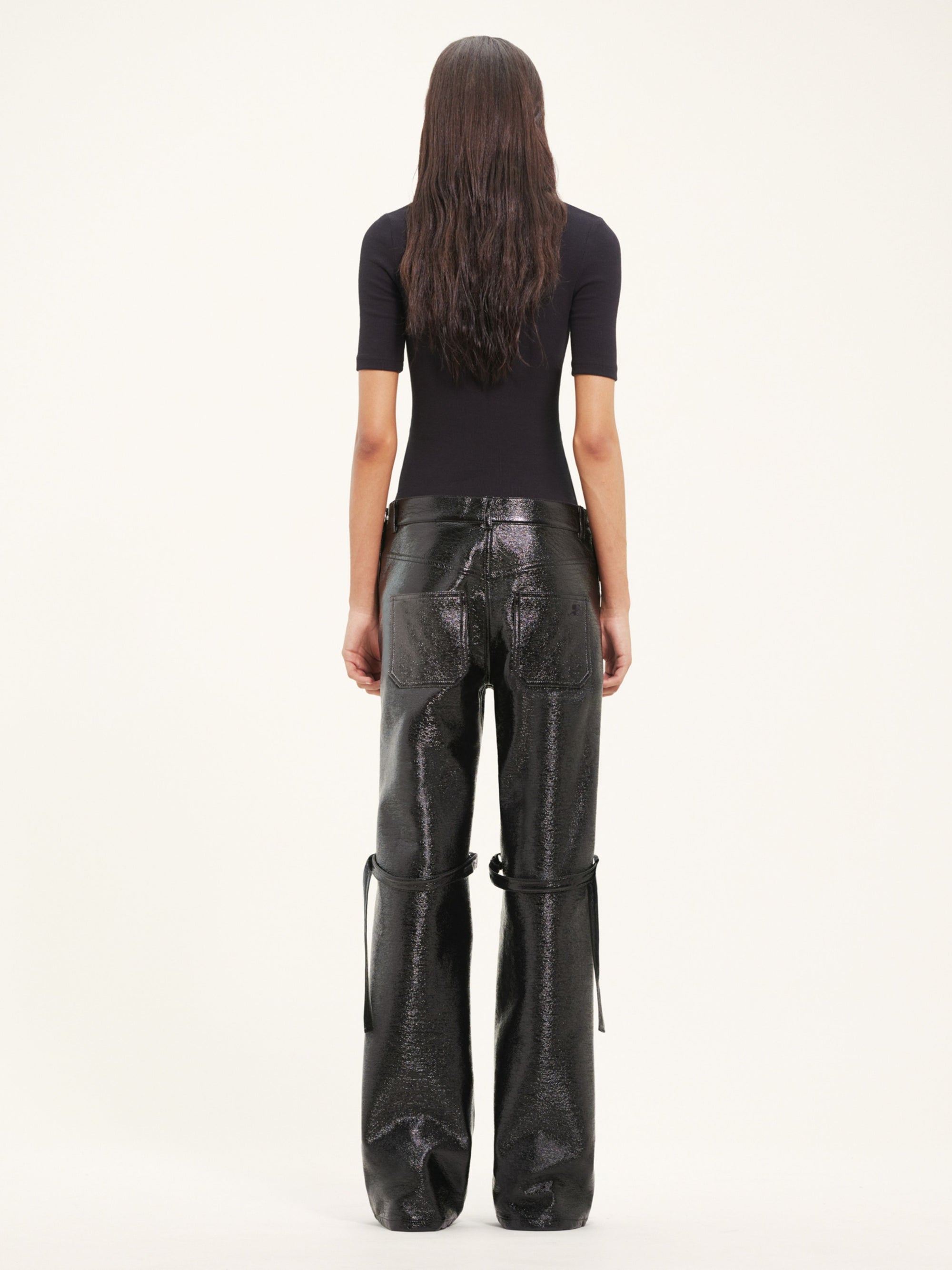 Sailor buckle vinyl baggy Pant - Black