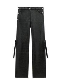 Sailor buckle vinyl baggy Pant - Black