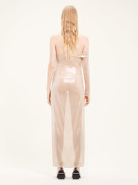 Twist asymetrical glitter long Dress - Beige