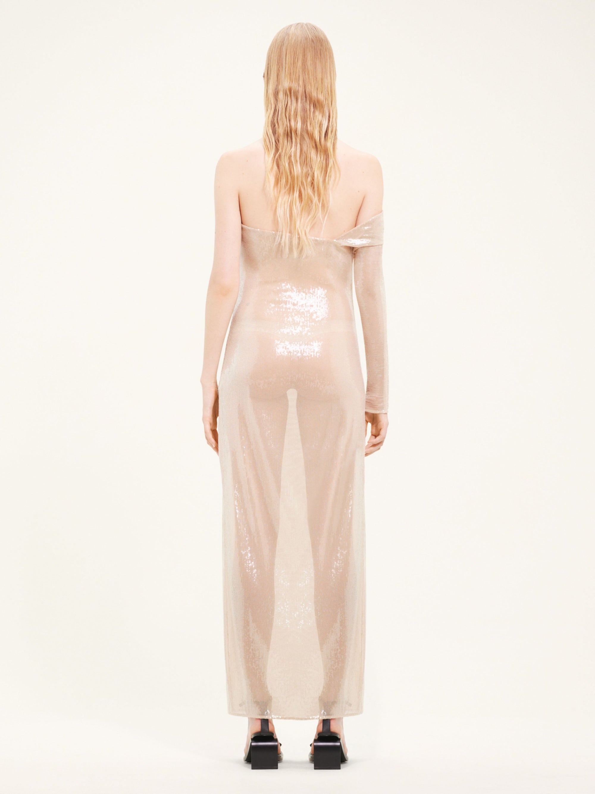 Twist asymetrical glitter long Dress - Beige