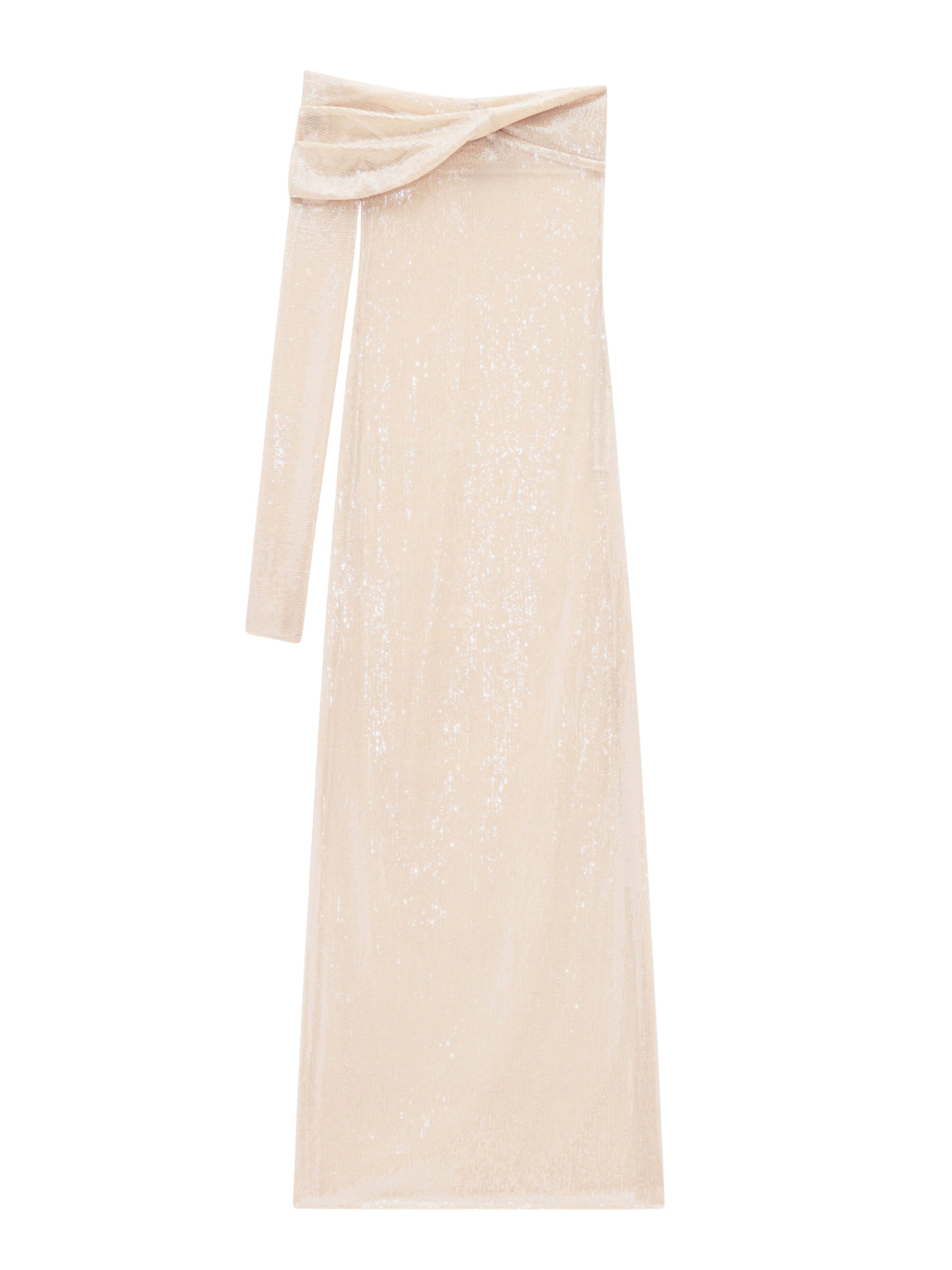 Twist asymetrical glitter long Dress - Beige