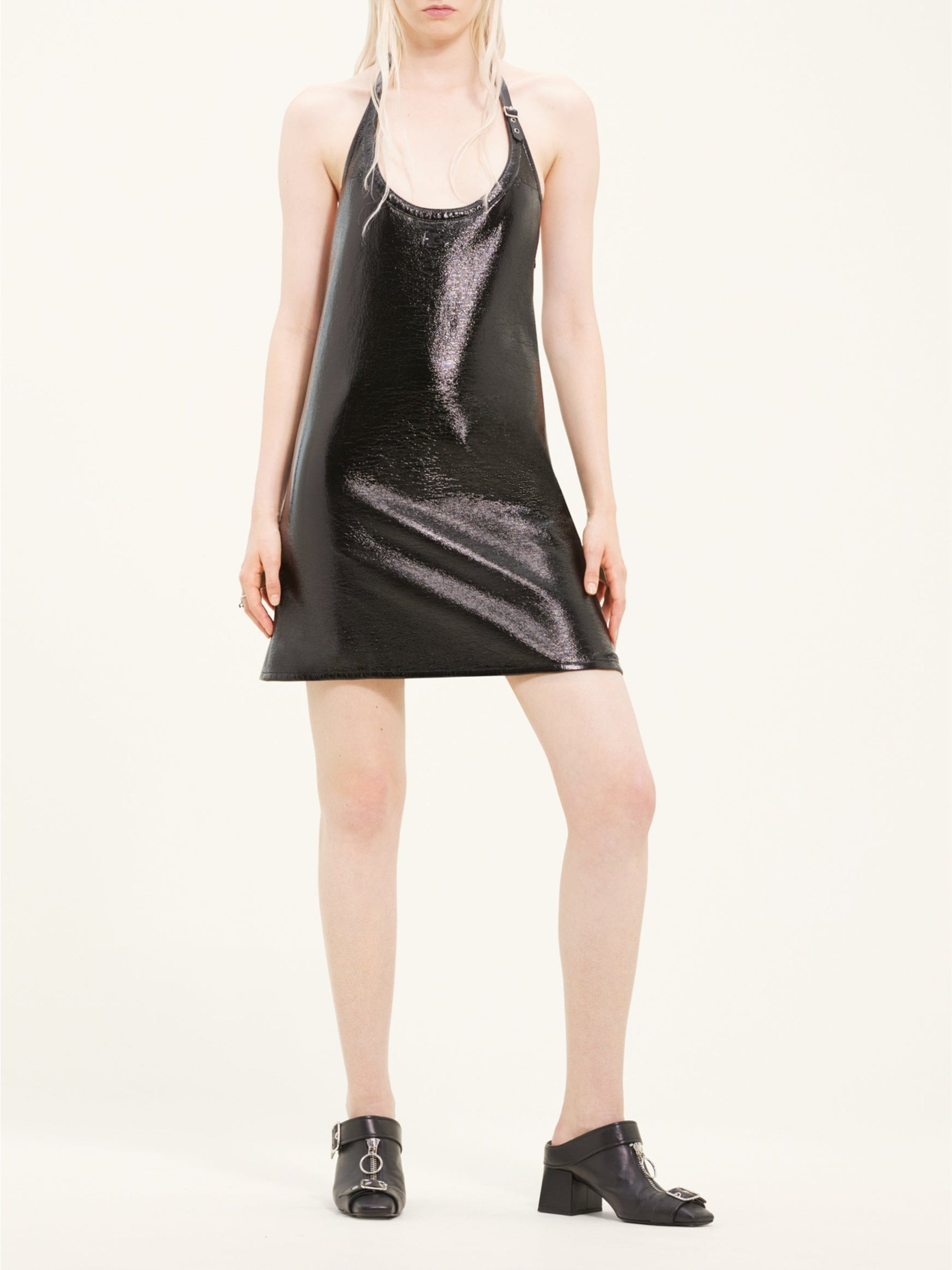 Buckle babydoll vinyl Dress - Black