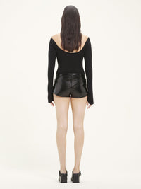 Buckle zipped vinyl mini Short - Black