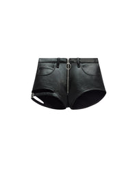 Buckle zipped vinyl mini Short - Black