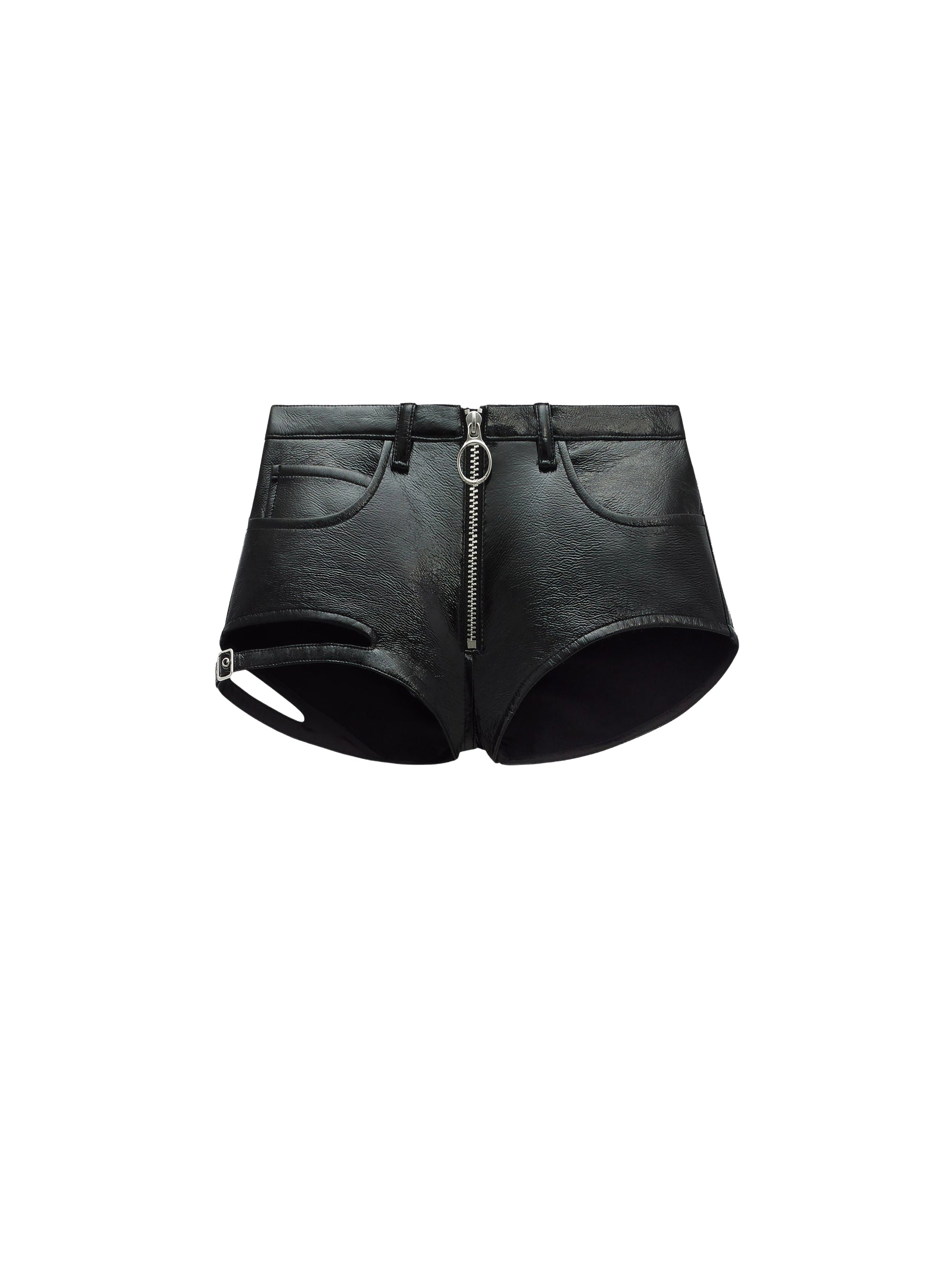 Buckle zipped vinyl mini Short - Black