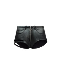 Buckle zipped vinyl mini Short - Black