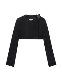Buckle tailored pinstripe wool Top - Black & White