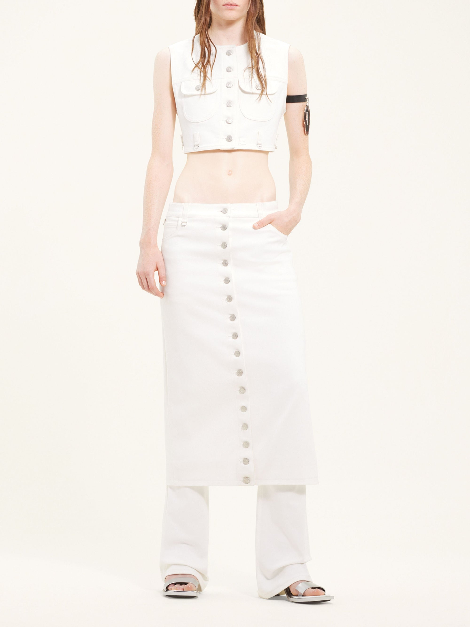 Multiflex denim cropped Vest - White
