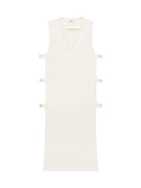 Multi-buckle white denim long Dress - Heritage White
