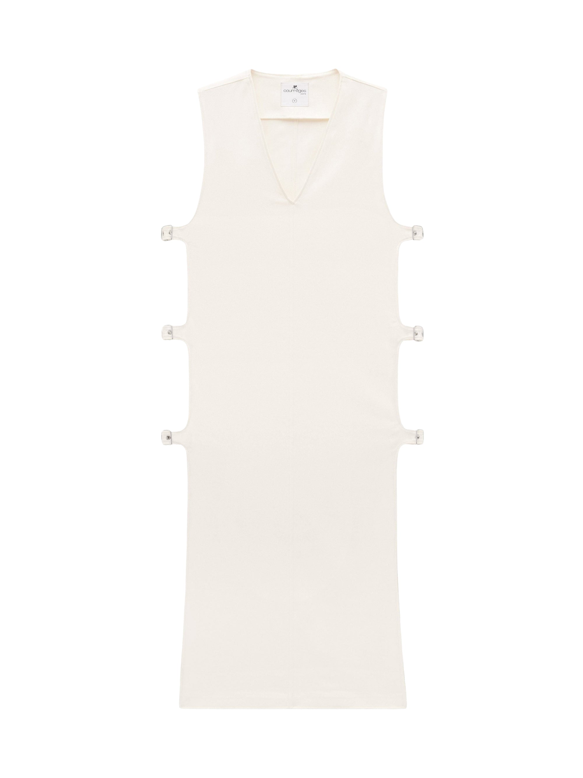 Multi-buckle white denim long Dress - Heritage White