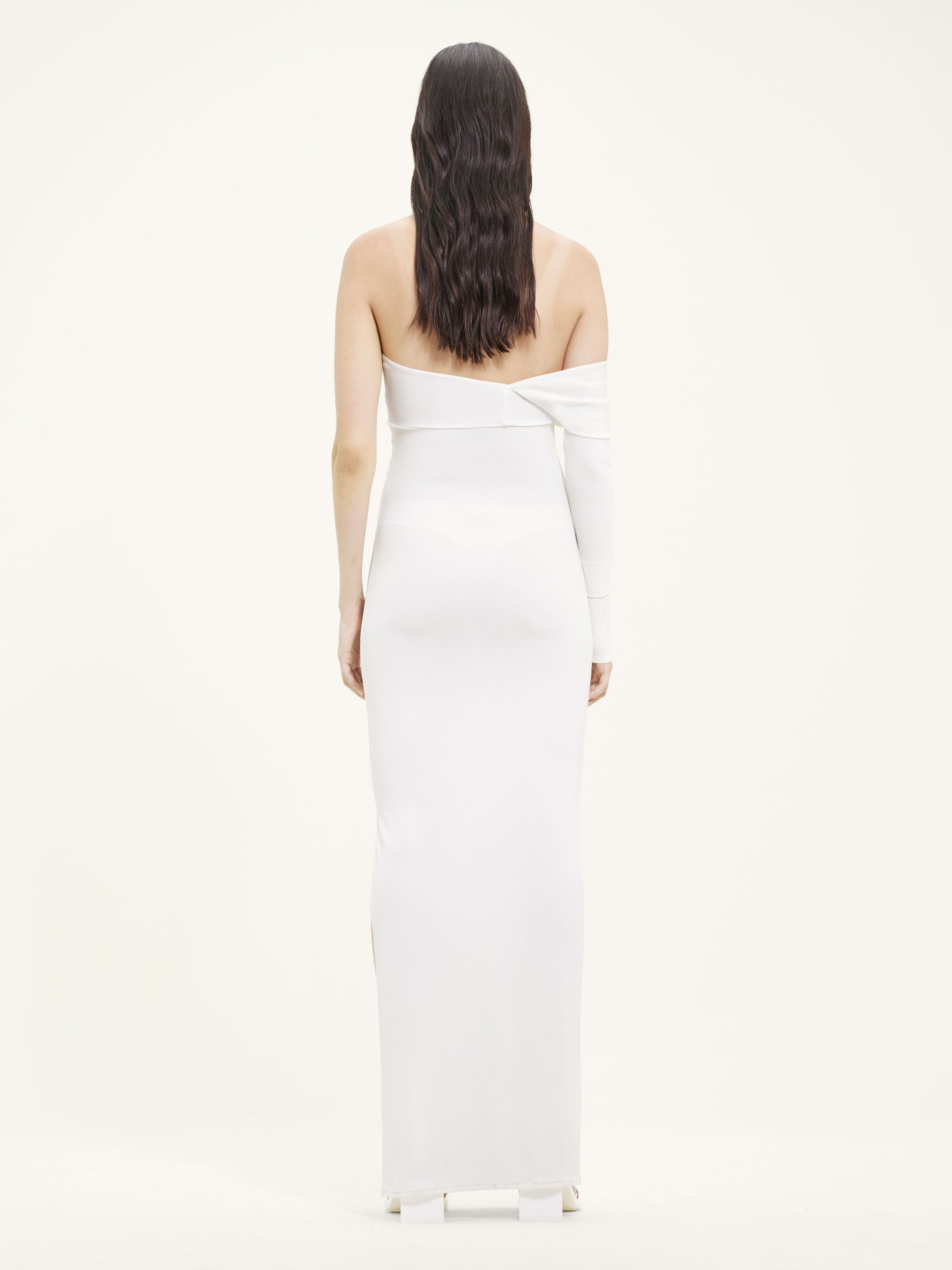 Twist crepe jersey long Dress - White