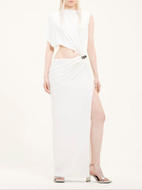 One shoulder crepe jersey long Dress - White