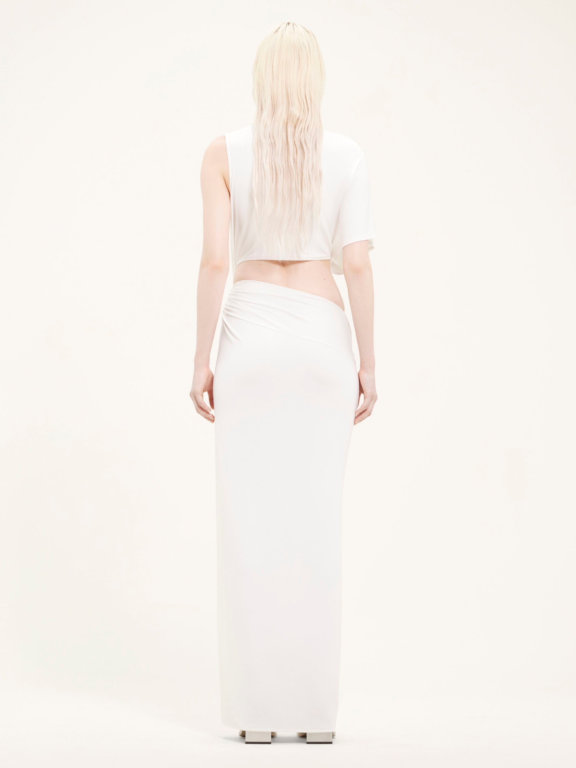 One shoulder crepe jersey long Dress - White