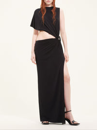 One shoulder crepe jersey long Dress - Black