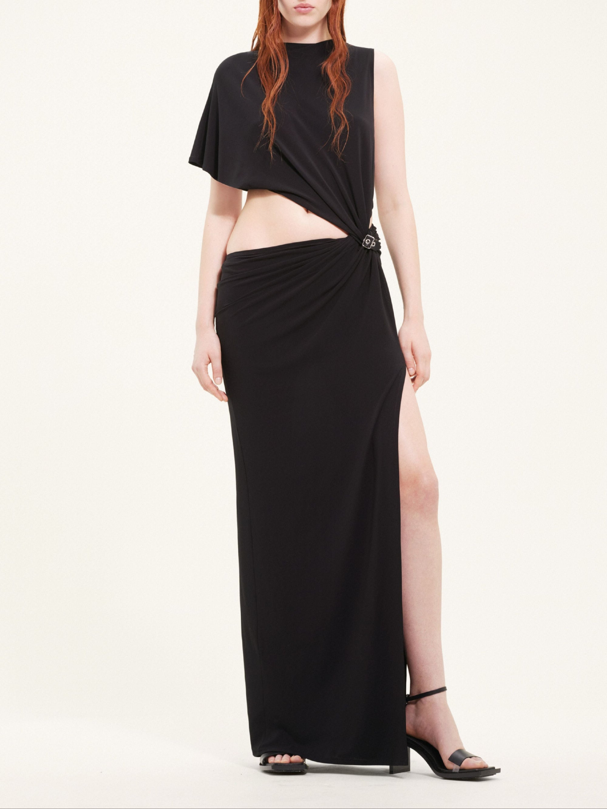 One shoulder crepe jersey long Dress - Black