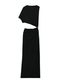 One shoulder crepe jersey long Dress - Black