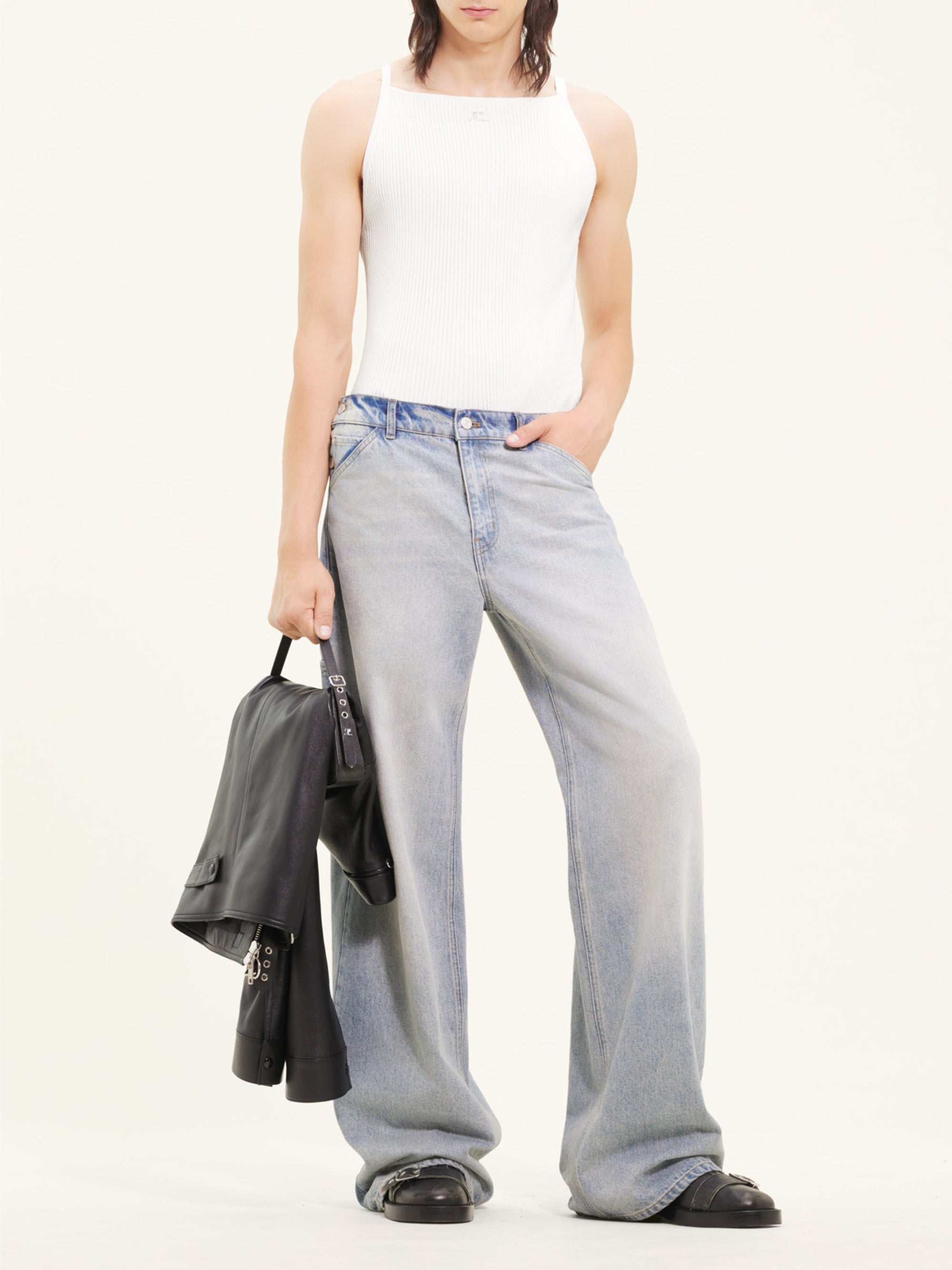 Neckline rib knit tank Top - Heritage White
