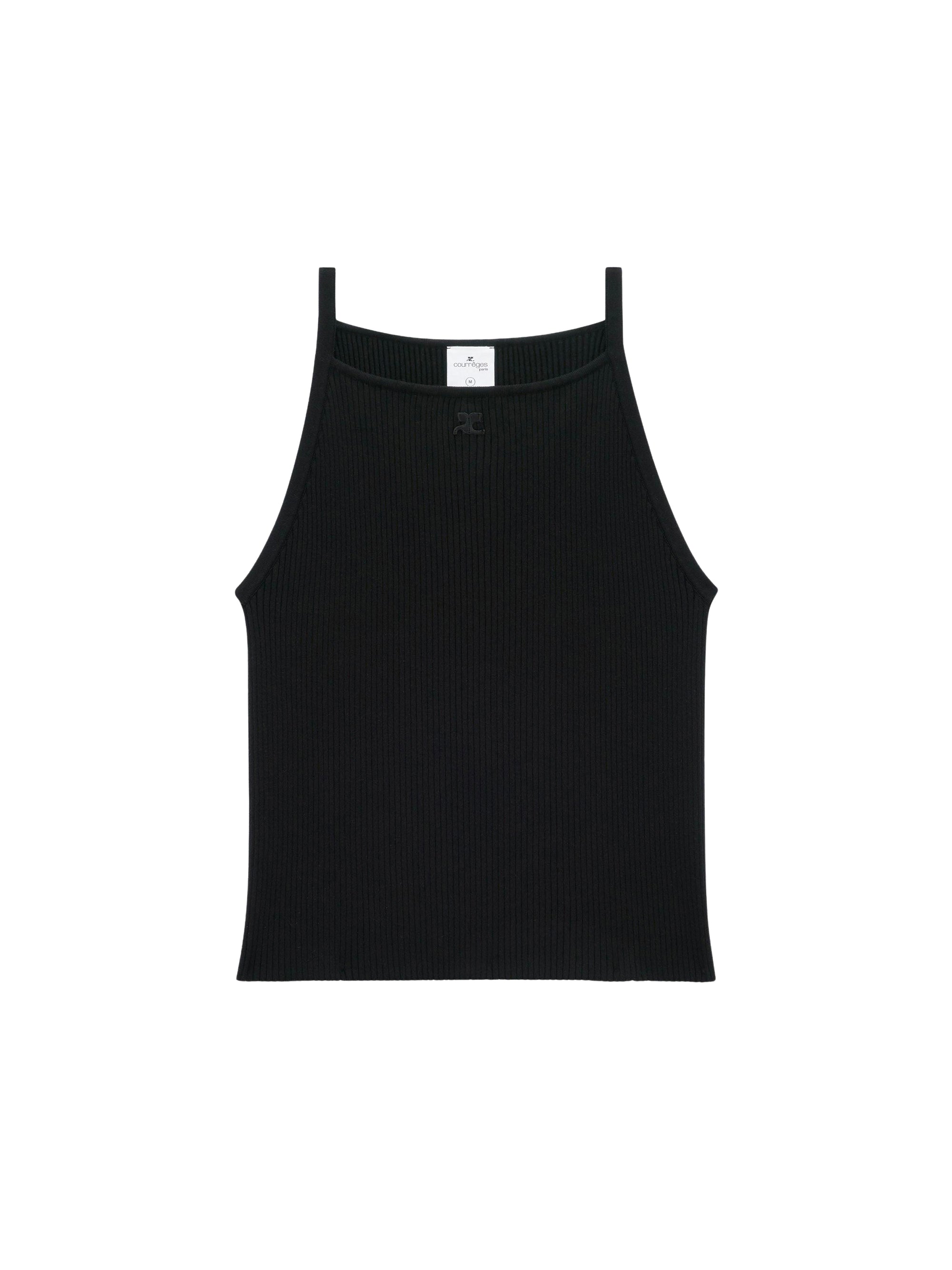 Neckline rib knit tank Top - Black