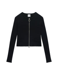 Zipped heritage light rib Cardigan - Black