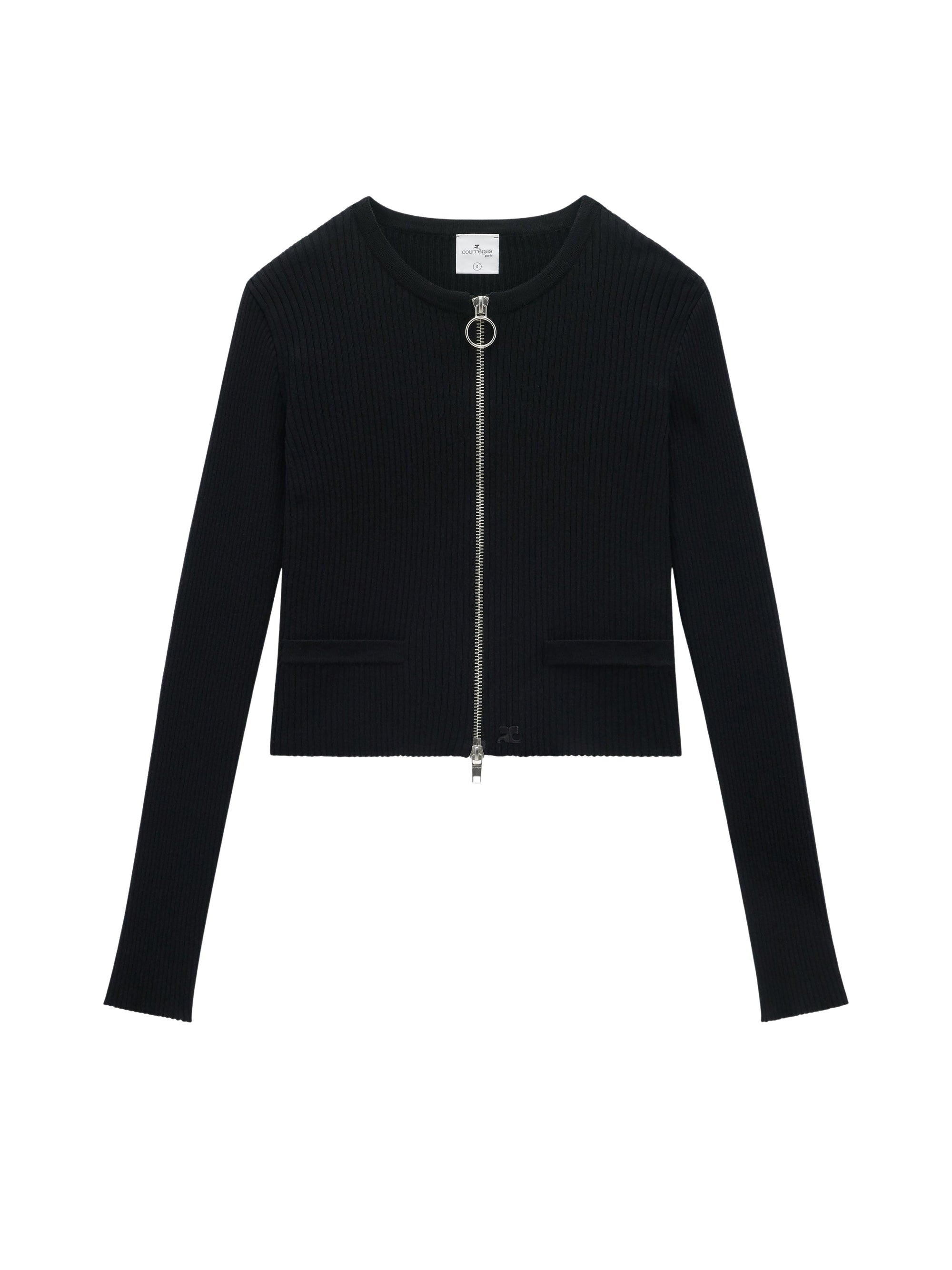 Zipped heritage light rib Cardigan - Black