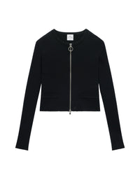 Zipped heritage light rib Cardigan - Black