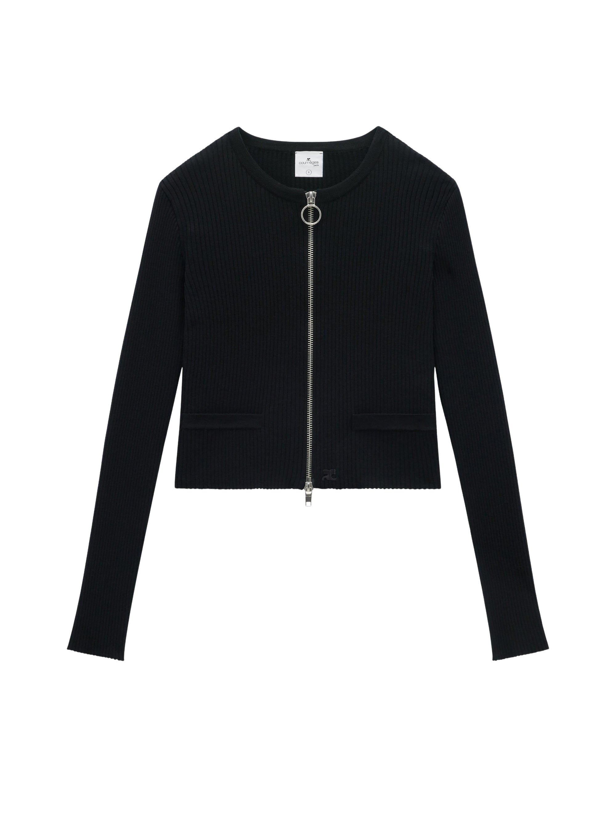 Zipped heritage light rib Cardigan - Black