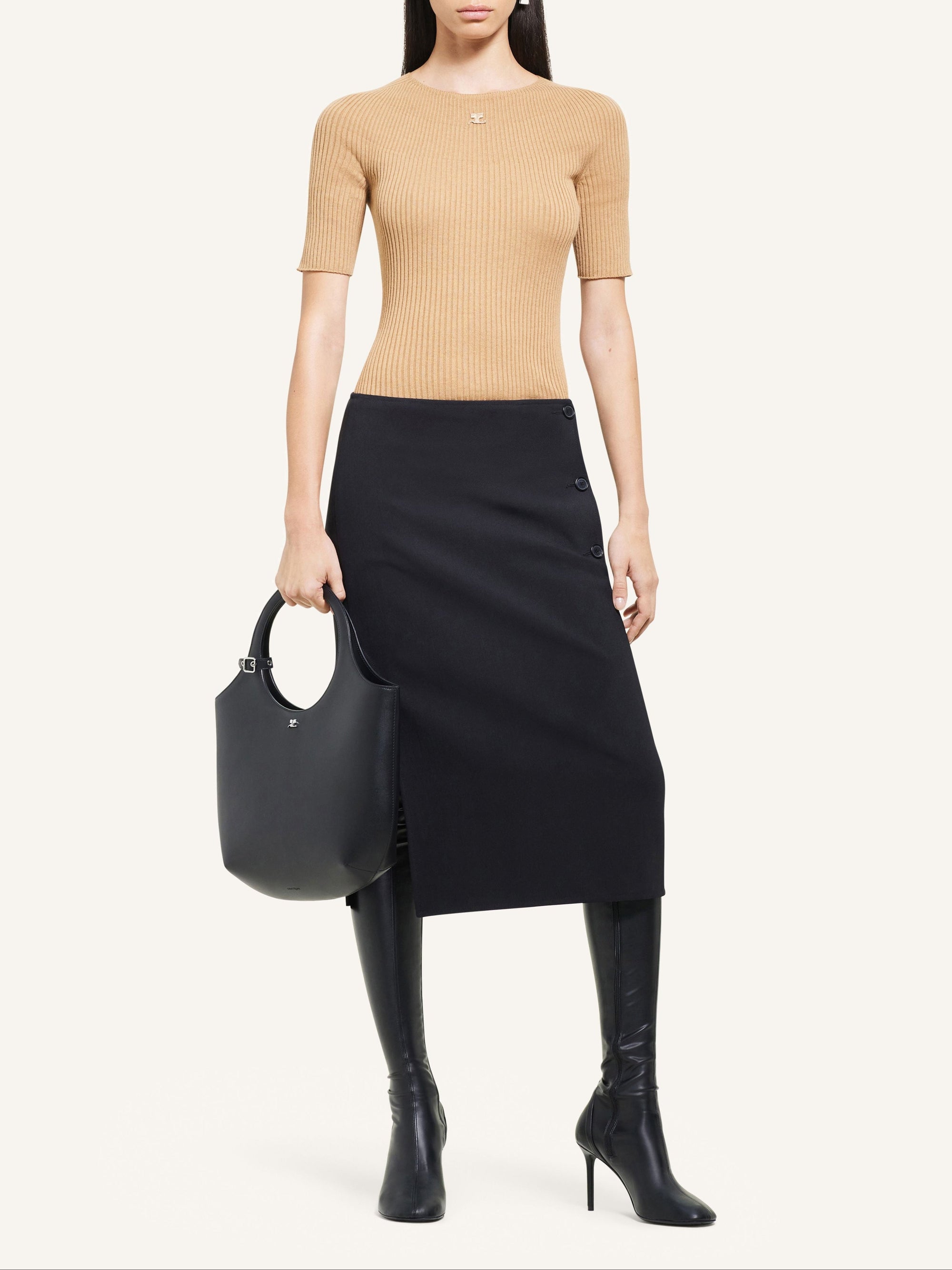 Solar light rib Sweater - Camel